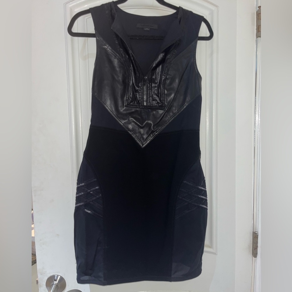 Alexander Wang Black Bodycon Sheath Dress w Leather and Mesh Accents
